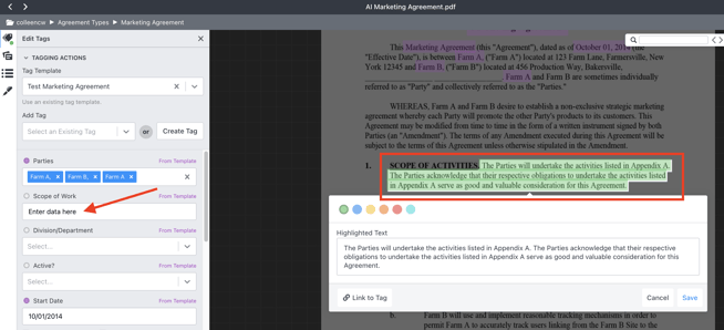 Type or Highlight Tags